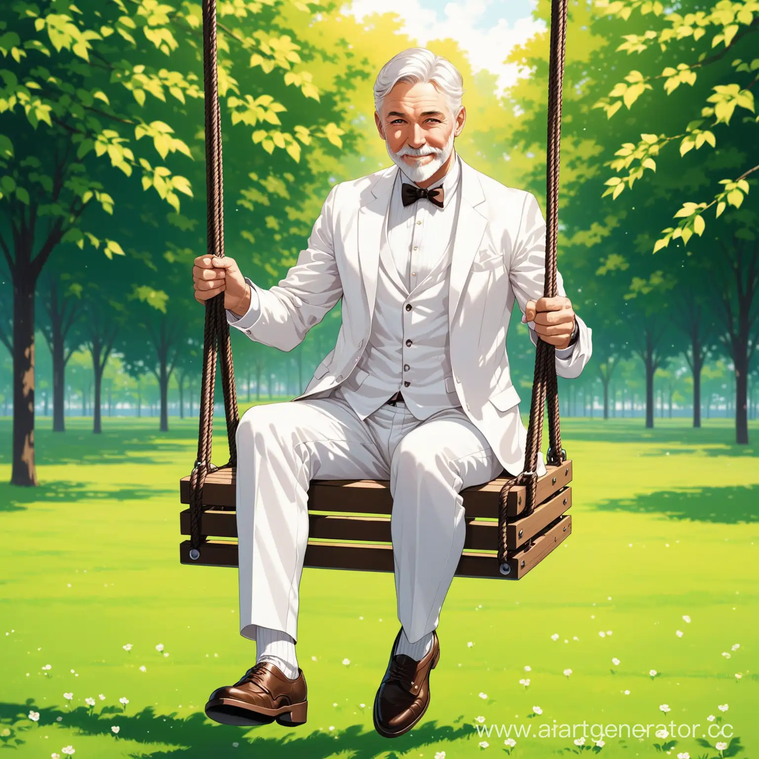 Elegant-White-Gentleman-Swinging-Gracefully-in-Tranquil-Surroundings