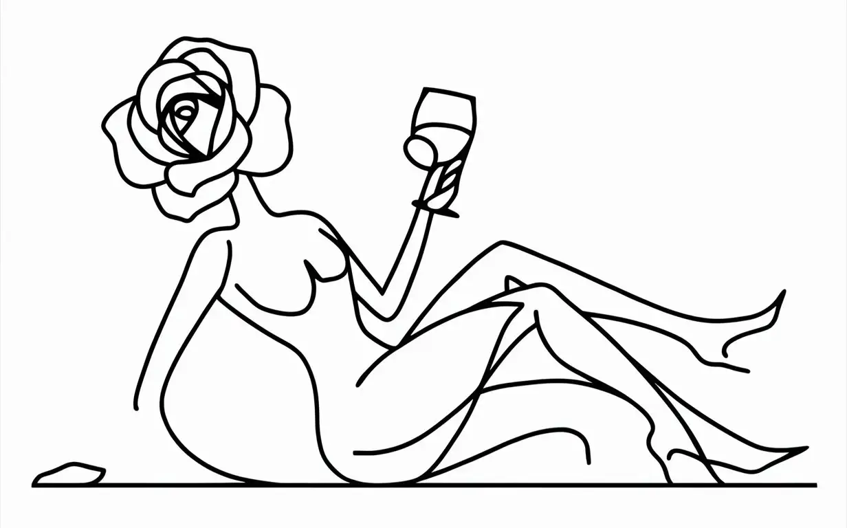 Abstract-Figure-Study-Rose-Drinking-Wine-in-Vector-Illustration-Style