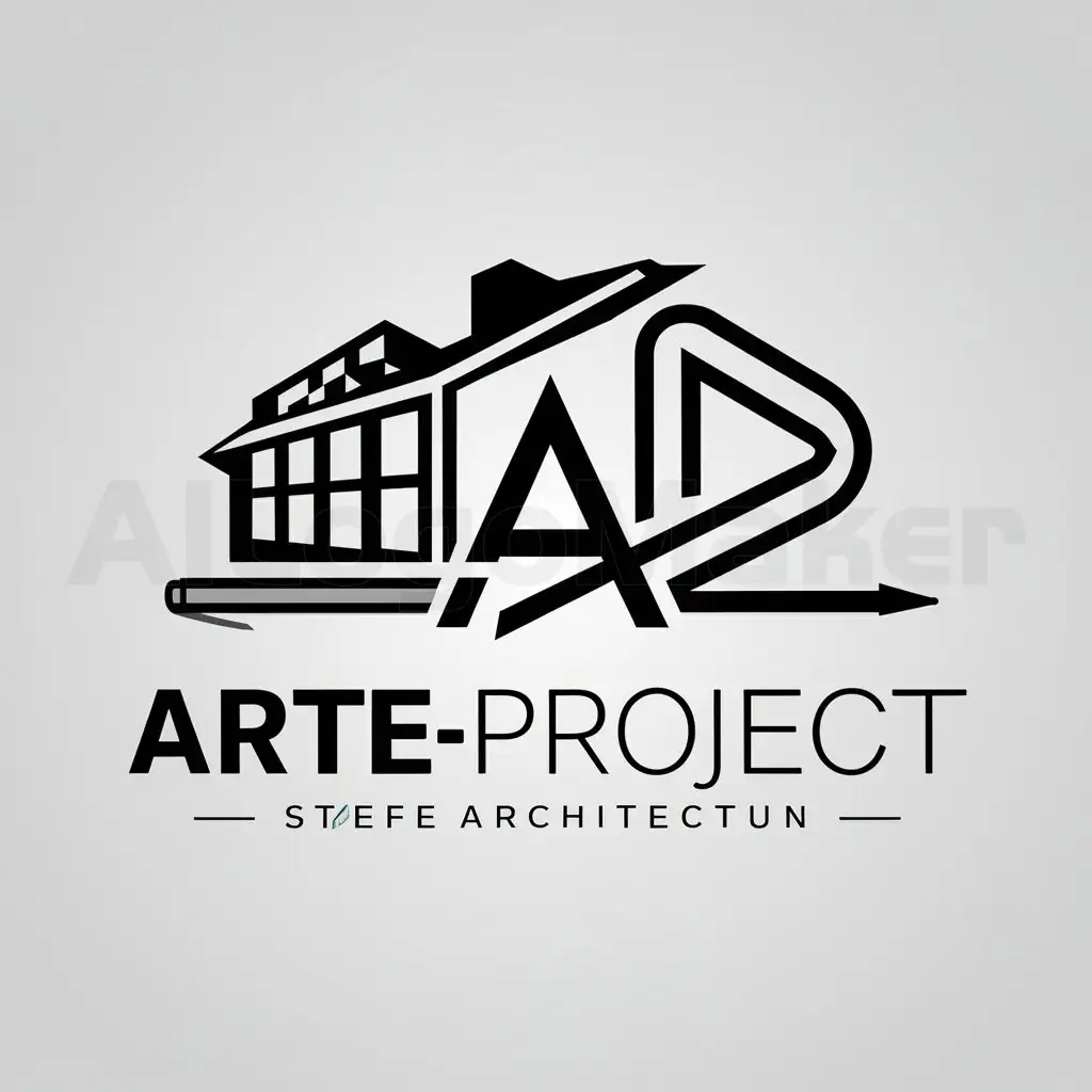 a logo design,with the text "Arte-Project", main symbol:building, A, pencil,complex,clear background