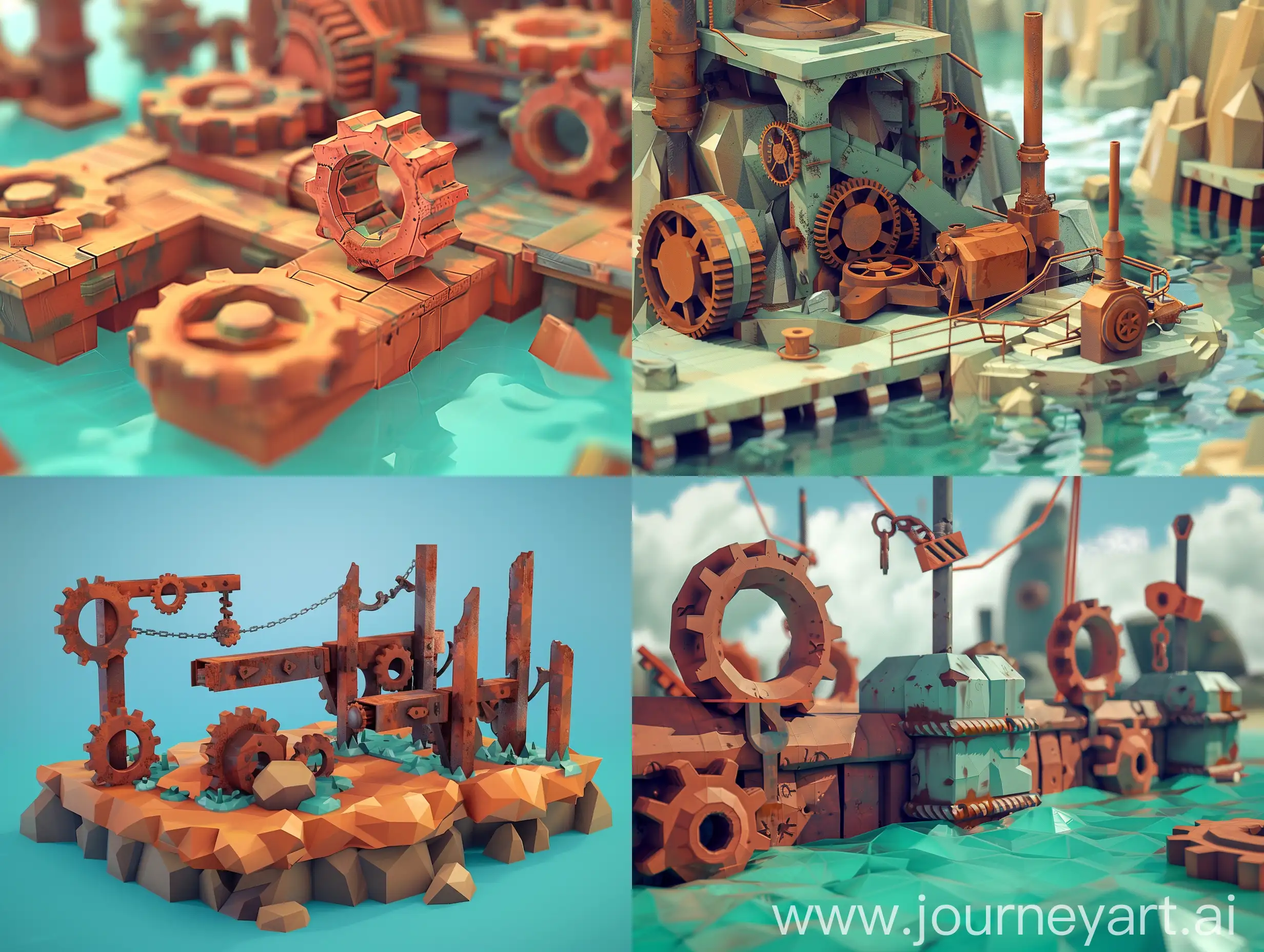 Rusty-Gear-Mechanisms-Low-Poly-3D-Game-Location