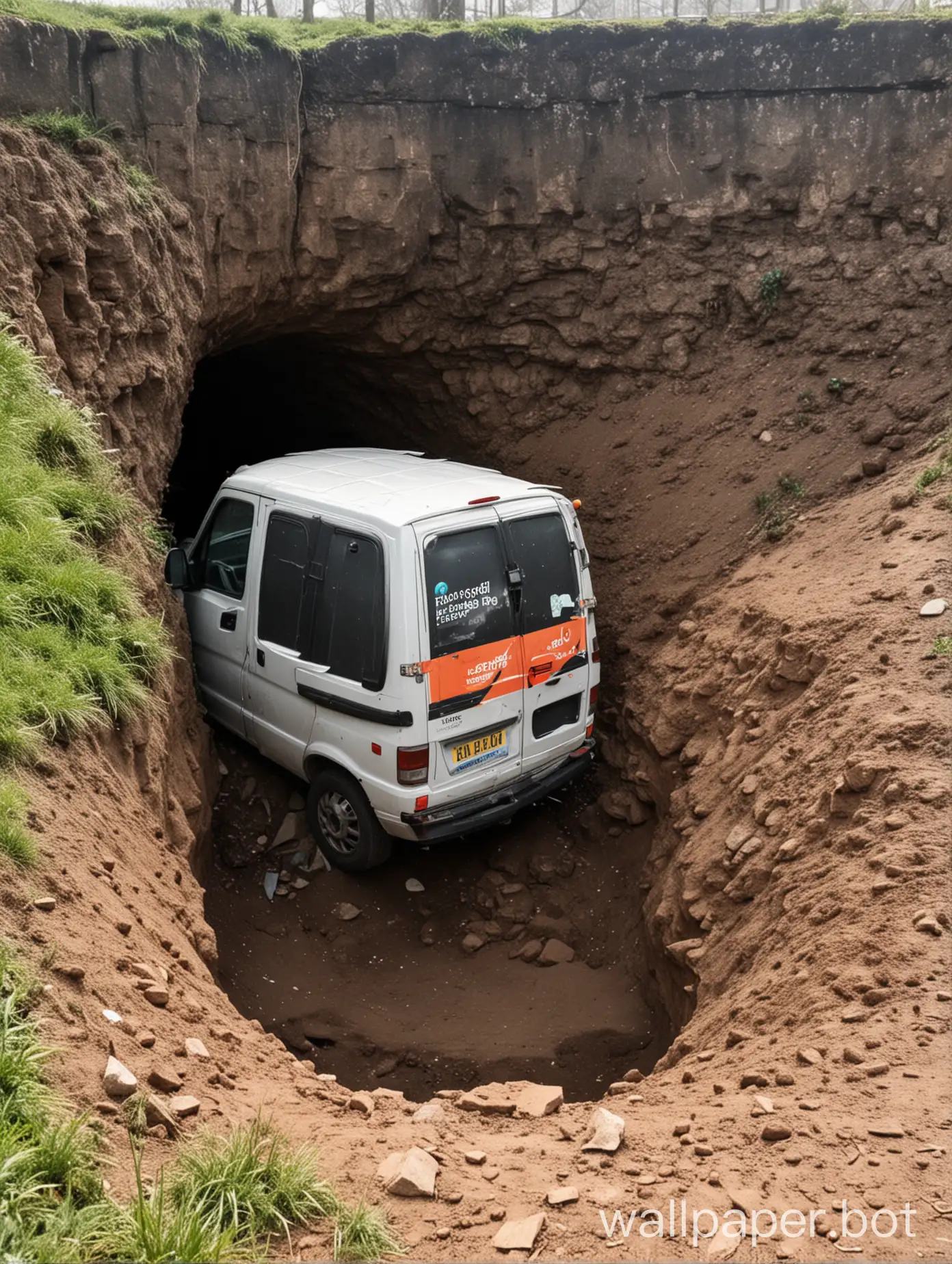 Flexible van parked in a hole