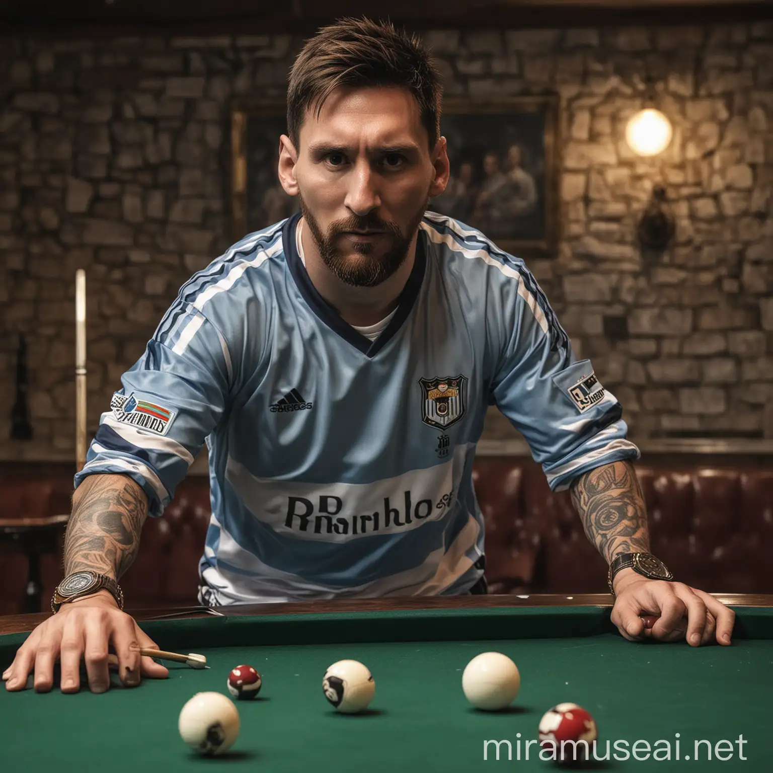 Lionel Messi Playing Billiards in Argentine Selection Uniform at Juan Barbaros Billiard Club