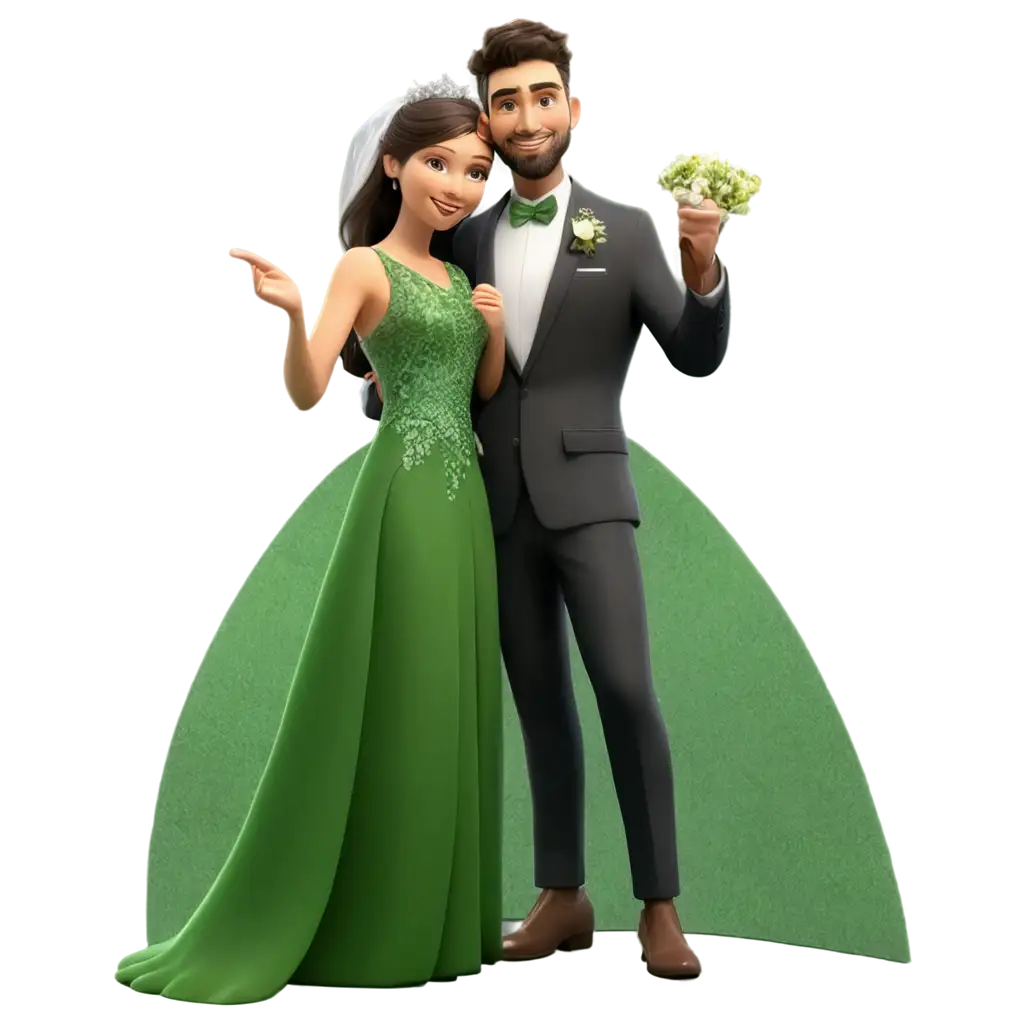 Beautiful 3D Green wedding couple