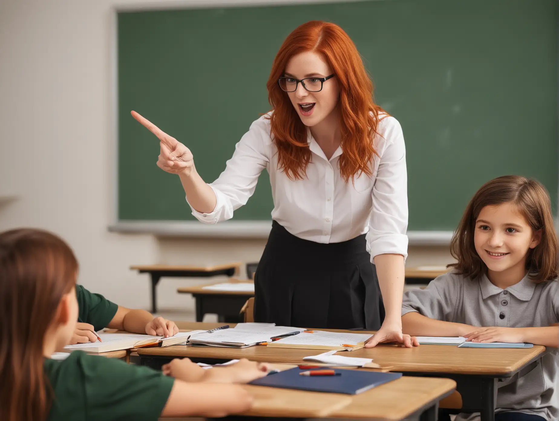 Red Headed Teacher Engaging Students in Classroom Learning