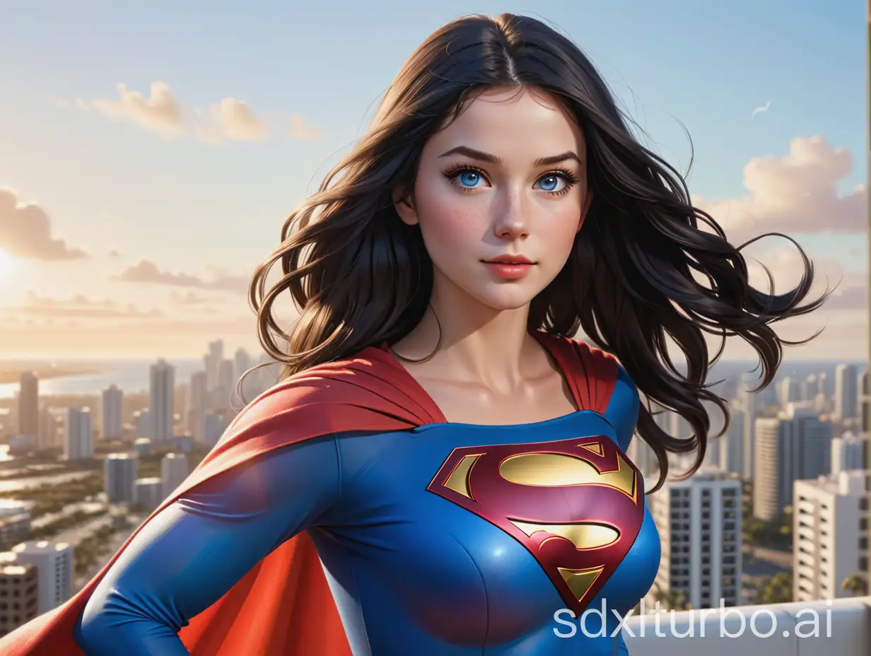 Whimsical-3D-Photorealistic-Cinematic-Portrait-Supergirl-on-Gold-Coast-Rooftop