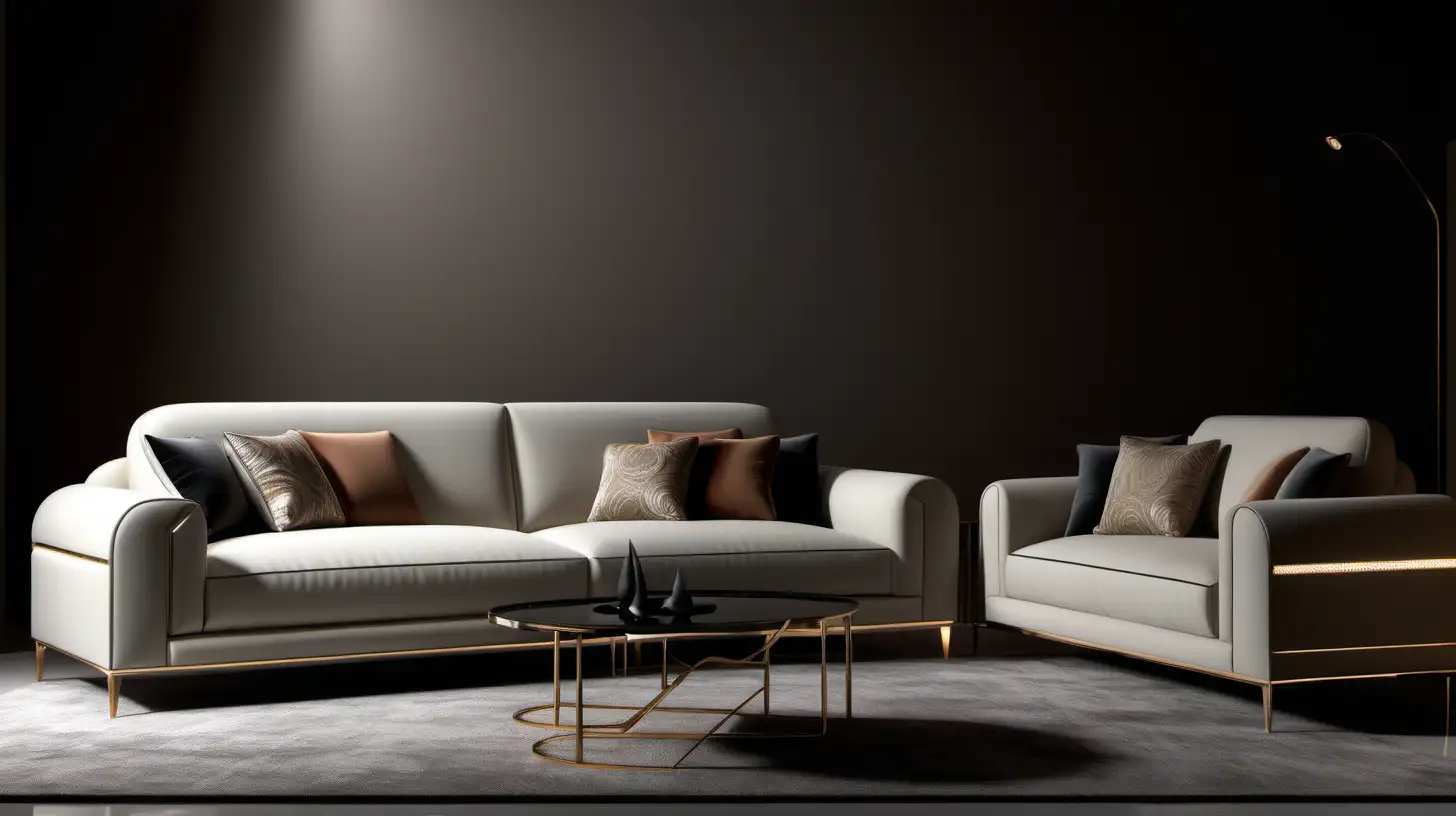 Italian style sofa design with Turkish touches, modern lines, minimal LED detail,timeless design.
