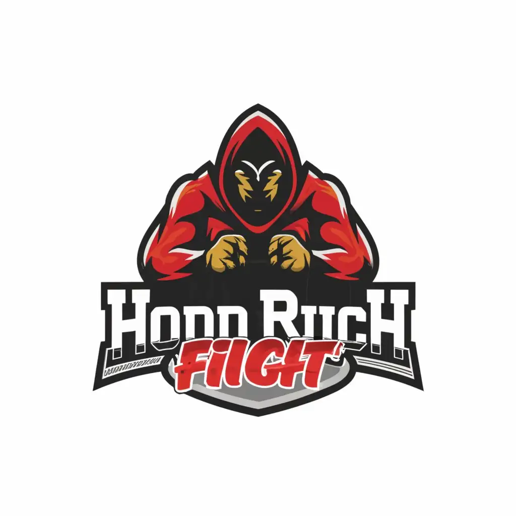 a logo design,with the text "HOODRICH FIGHT", main symbol:Martial arts,Moderate,be used in Sports Fitness industry,clear background