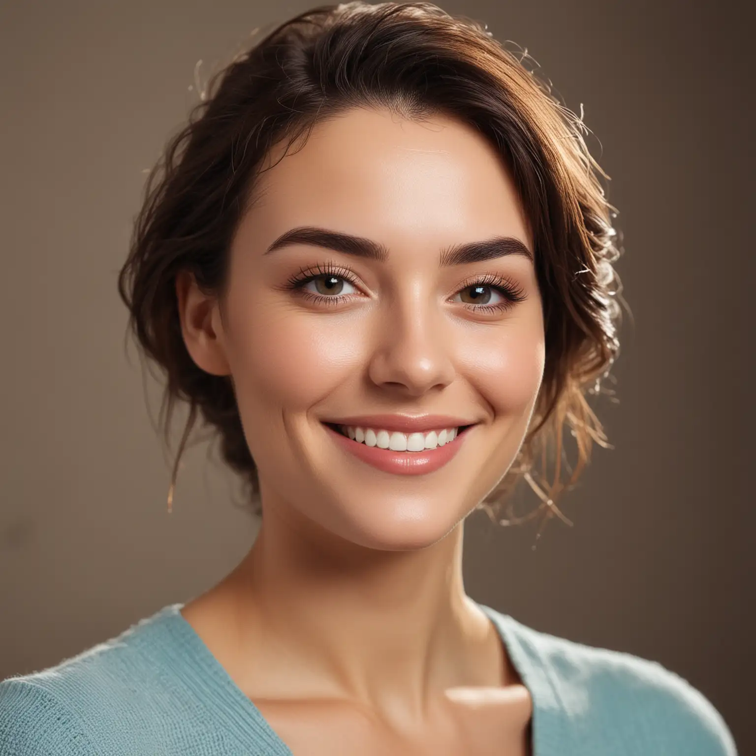 Una mujer sonriente con cejas perfectamente perfiladas y un diseño elegante. Estilo: Profesional, cámara tipo: DSLR, lente: 50mm, técnicas de post procesamiento: suavizado de piel, mejora de colores.