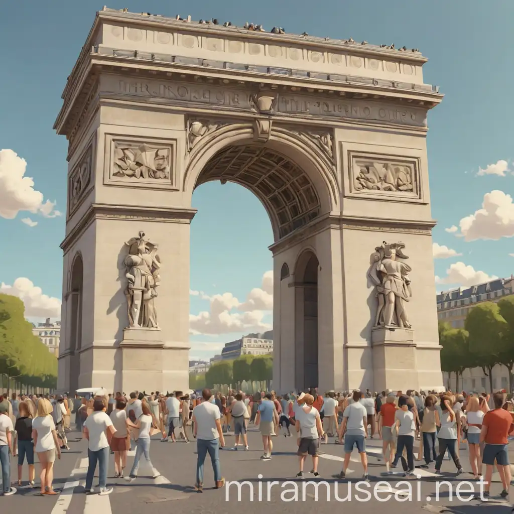 2d cartoon, Arc de Triomphe, multiple posses