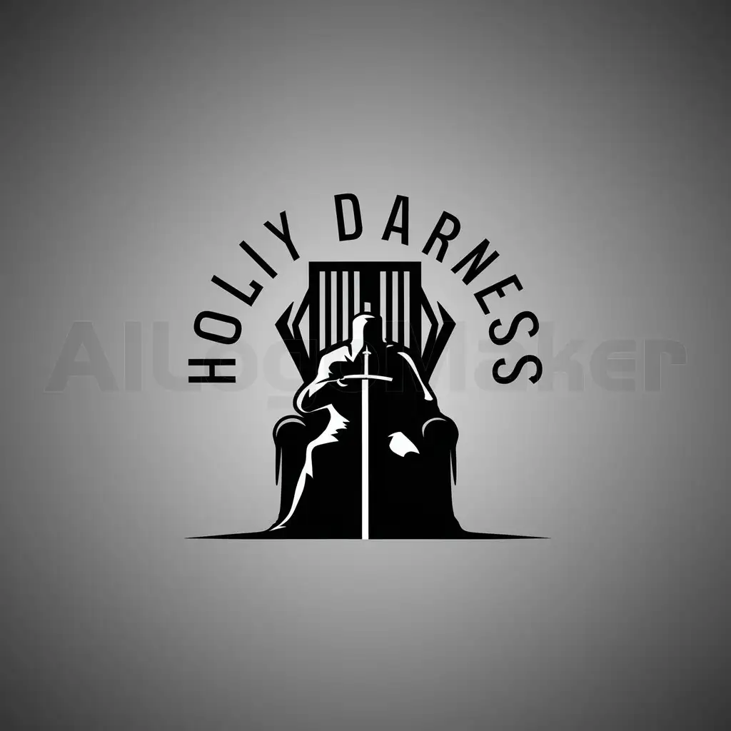 a logo design,with the text "Holy darkness", main symbol:Knight on throne with sword,Minimalistic,be used in Entertainment industry,clear background