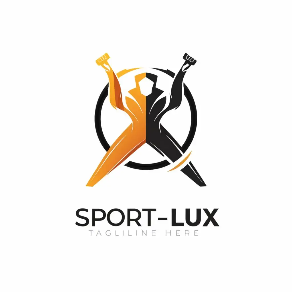 a logo design,with the text "sport_lux", main symbol:Pumped body, sporty suit, against the backdrop of whites, blacks, colors, gradients,complex,be used in Sports Fitness industry,clear background