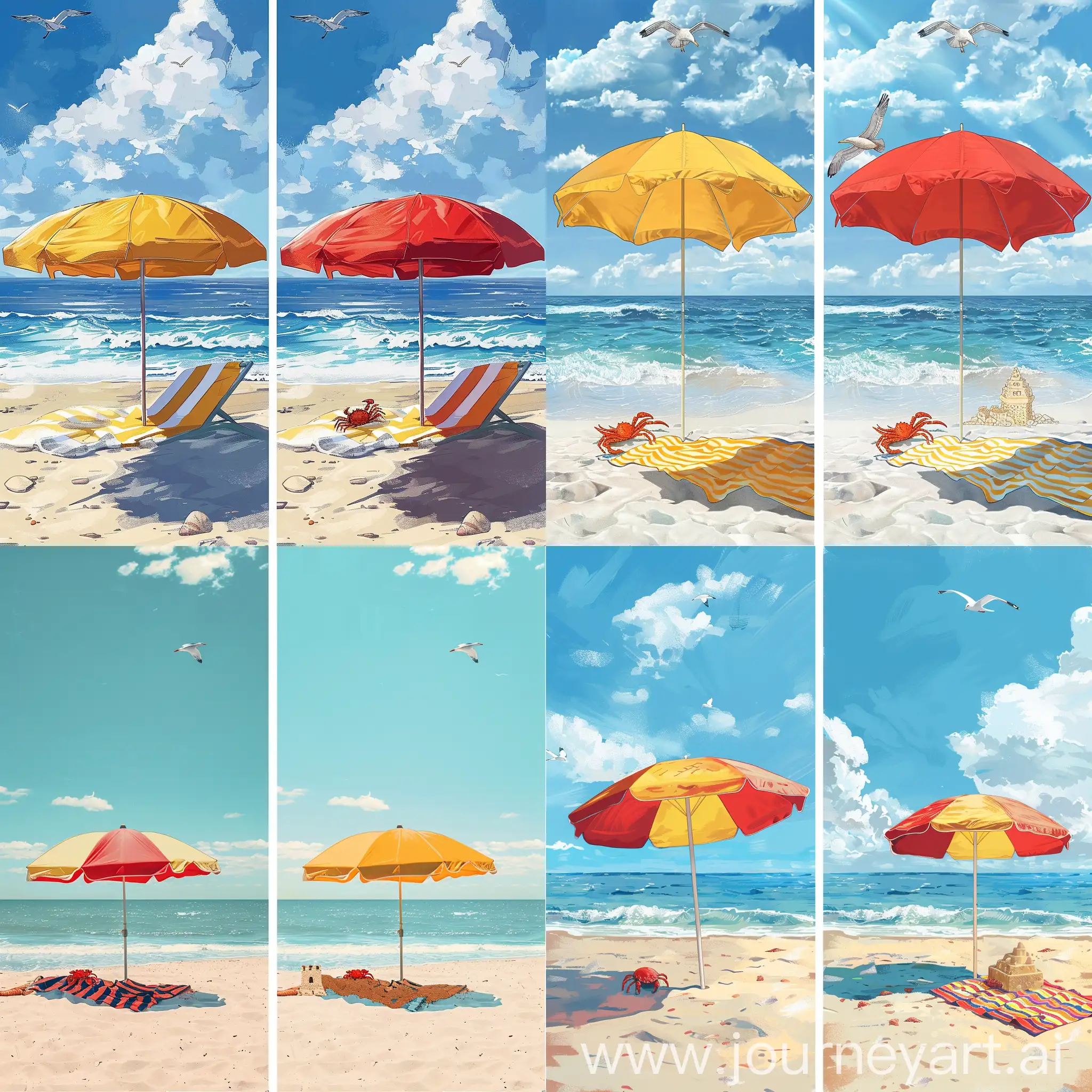 Tranquil-Beach-Scene-with-Umbrella-and-Sandcastle-Comparison