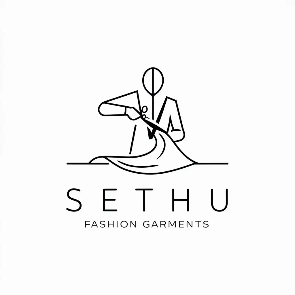 a logo design,with the text "Sethu Fashion Garments", main symbol:tailor altering cloths,Minimalistic,clear background