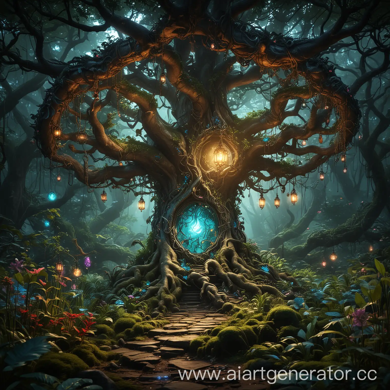 Enchanted-Forest-with-Glowing-Plants-and-Hidden-Dragon-Amulet