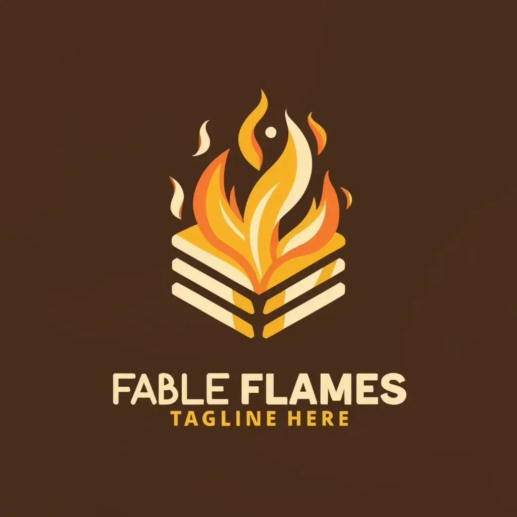 a logo design,with the text "Fable Flames", main symbol:book on fire,Moderate,clear background