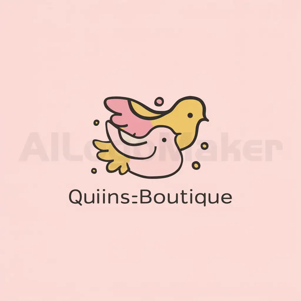 a logo design,with the text "Quiinsboutique", main symbol:Cute, innocent, with pink and yellow as the main tone, warm and simple, cute doves,Minimalistic,be used in Others industry,clear background