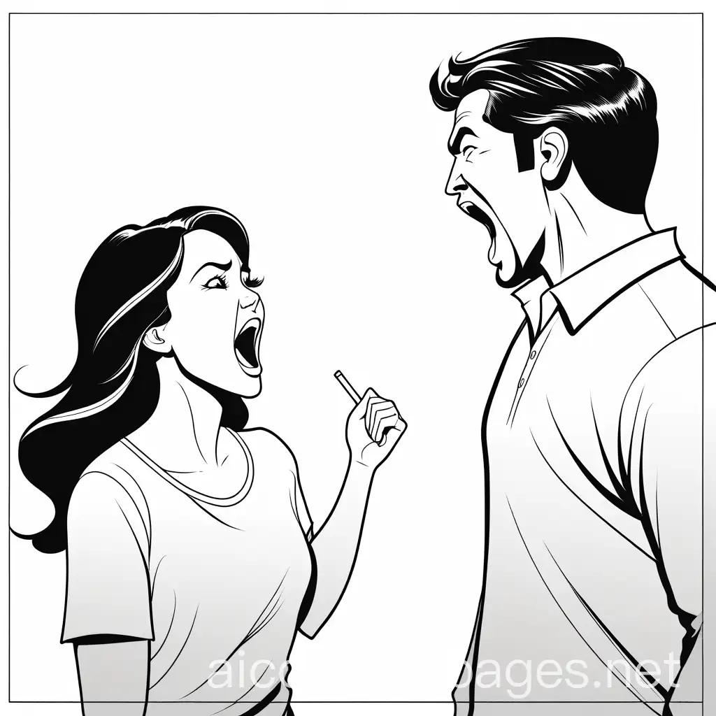 man yelling at woman, coloring book, black and white, Coloring Page, black and white, line art, white background, Simplicity, Ample White Space