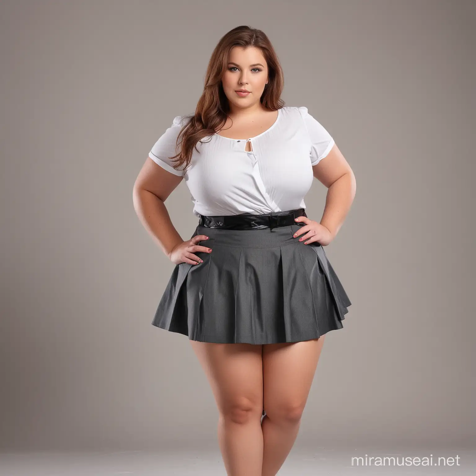 young bbw nicely dressed short skirt facing front 