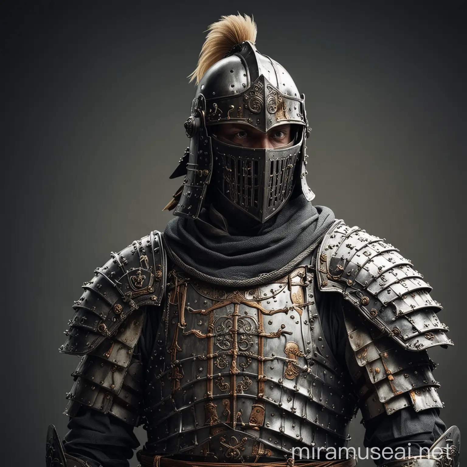 Teutonic knight wearing samurai armor