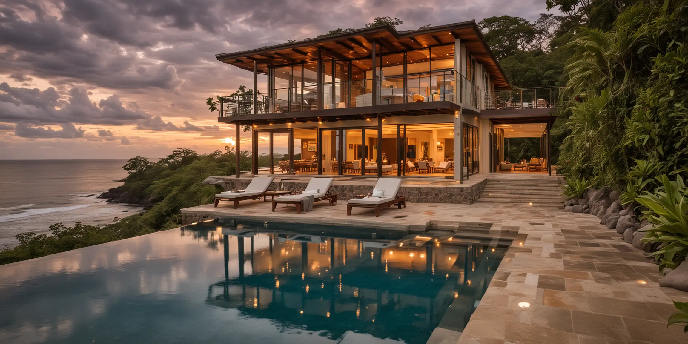 Oceanfront Contemporary Vacation Home in Costa Rica with Infinity Pool at Sunset