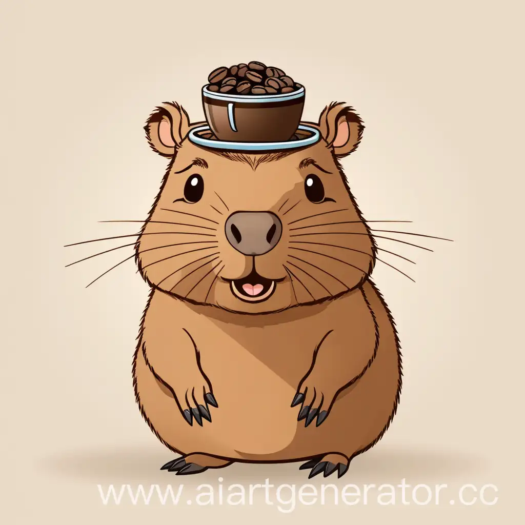 Cartoon-Capybara-with-Coffee-Bean-on-Head