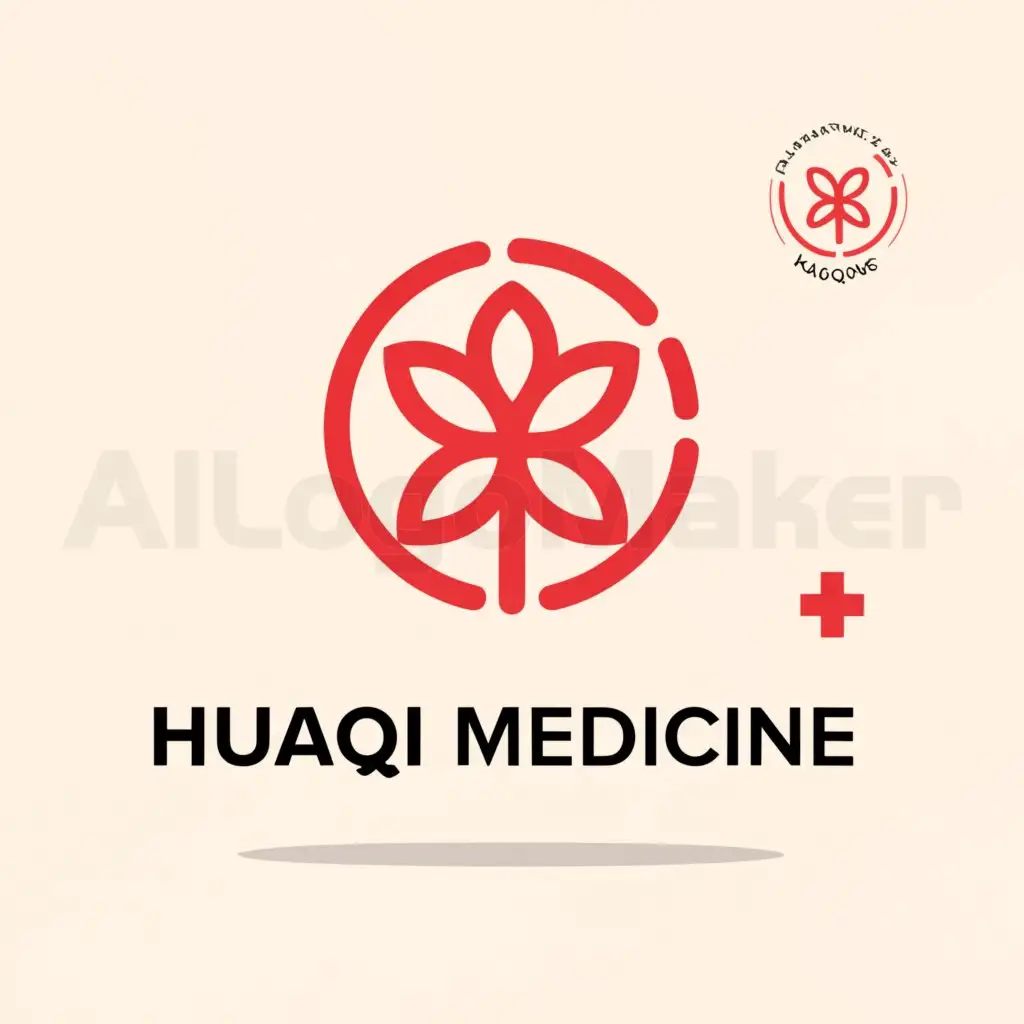 LOGO-Design-For-HuaQi-Medicine-Minimalistic-Leaf-Circular-Pattern-Red-Cross-Medical-Symbol