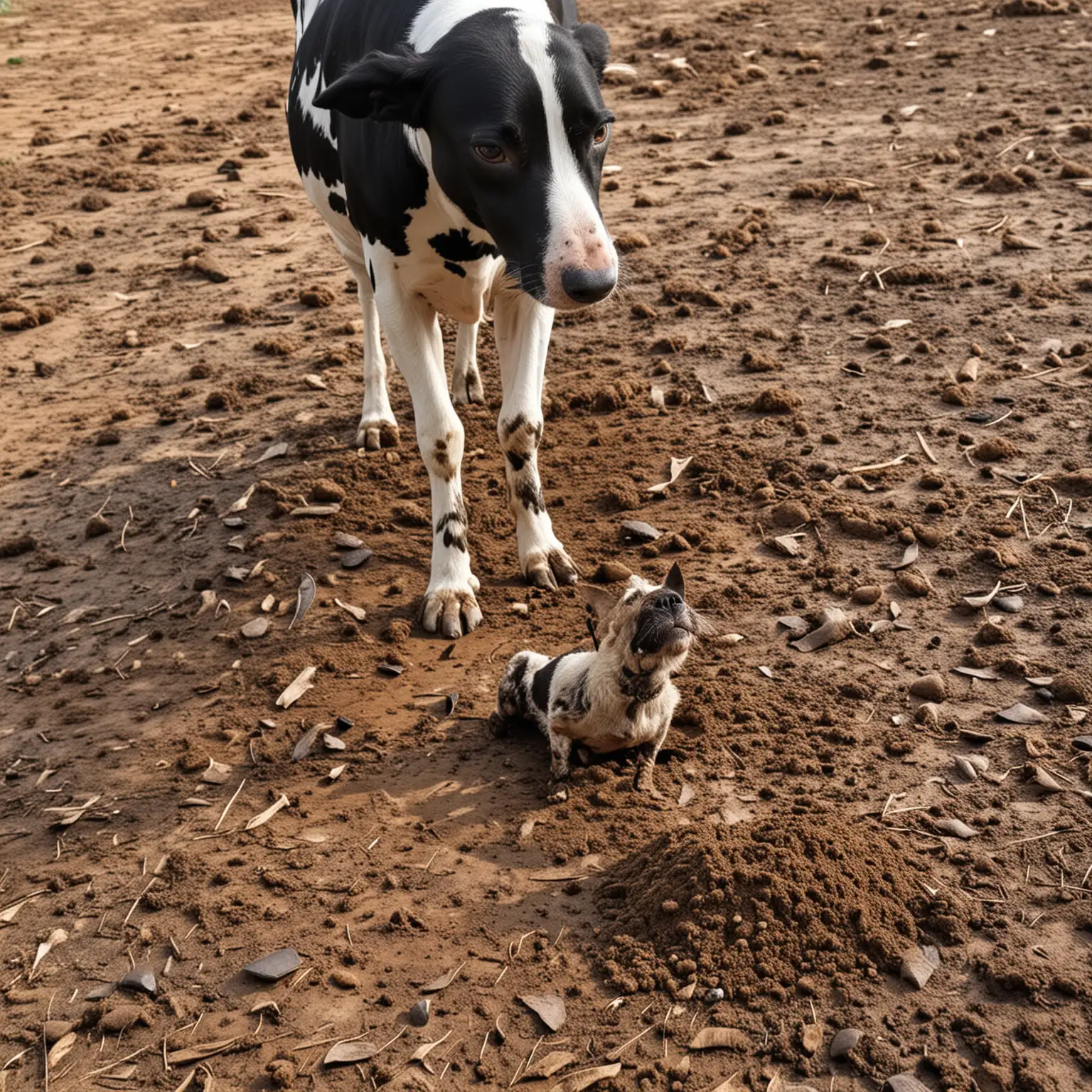 Bird Trapped in Cow Dung with Approaching Dog