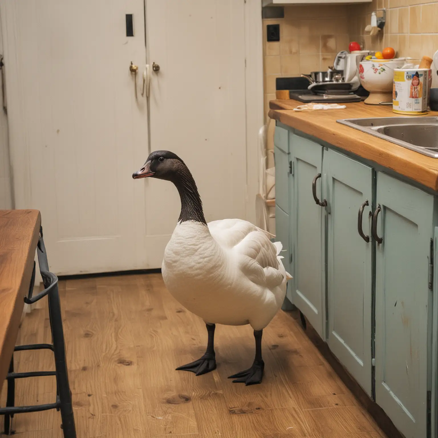 un ganso en la cocina