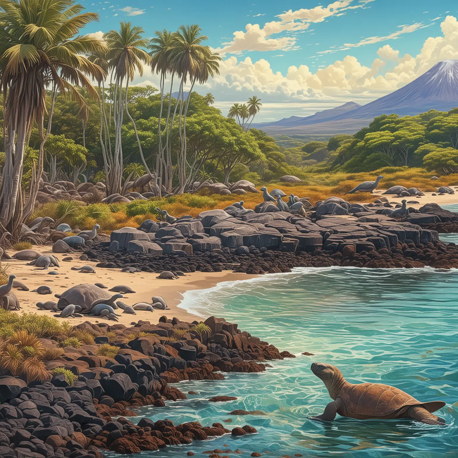 Galpagos Islands Wildlife Unique Ecosystem Illustration