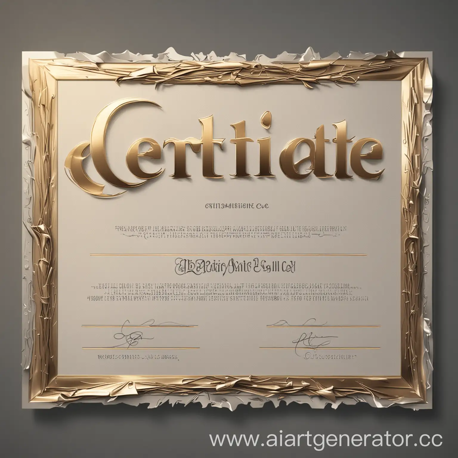 металлическим шрифтом написано certificate from