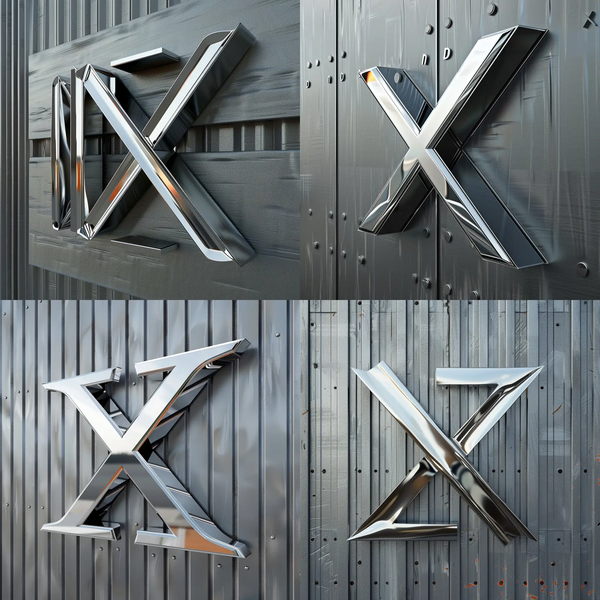 3 d Logo for INEX, facades, metal volumed silver letters, on a grey metal background