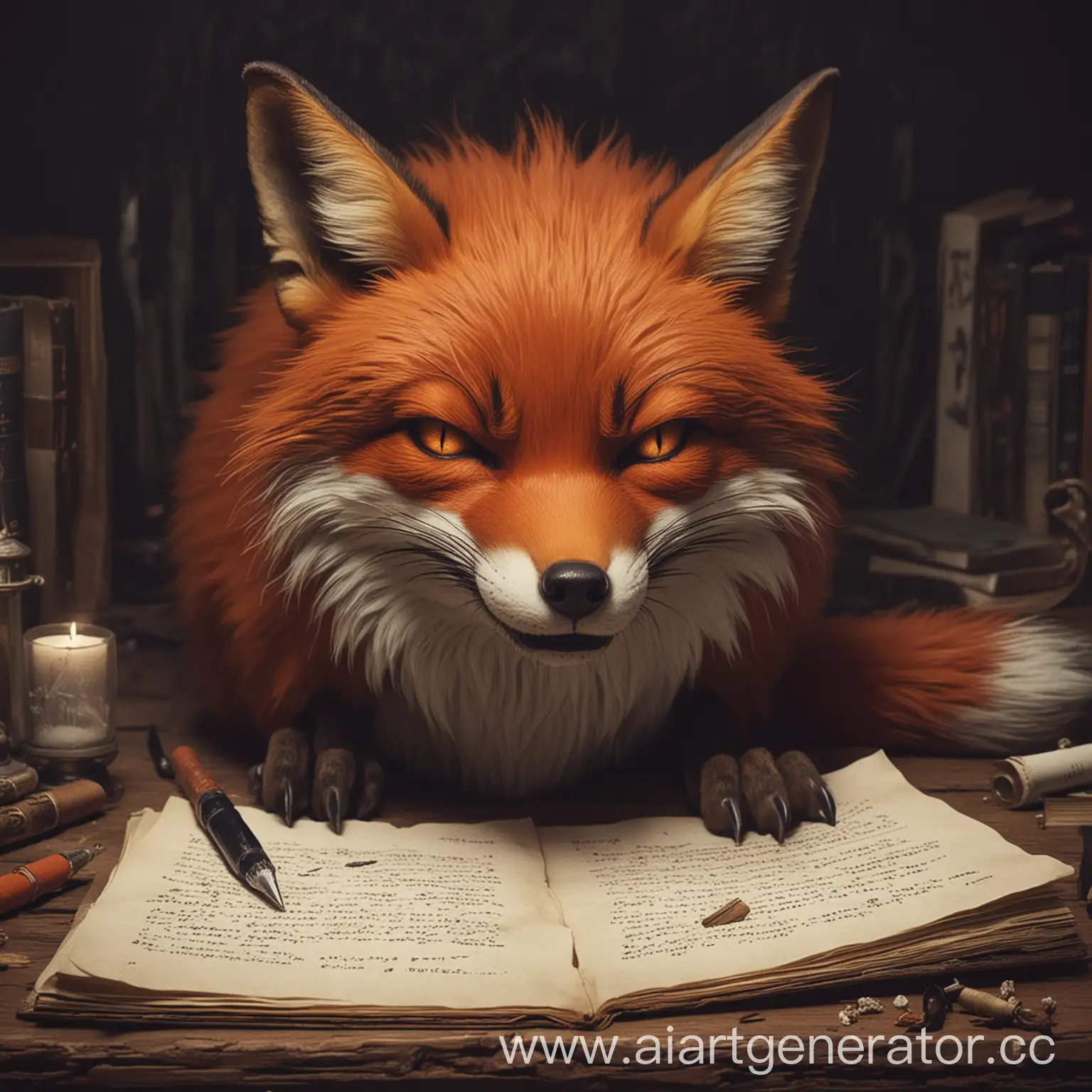 Angry-Fox-in-Horror-Style-for-Writing-and-Sleeping-Scene