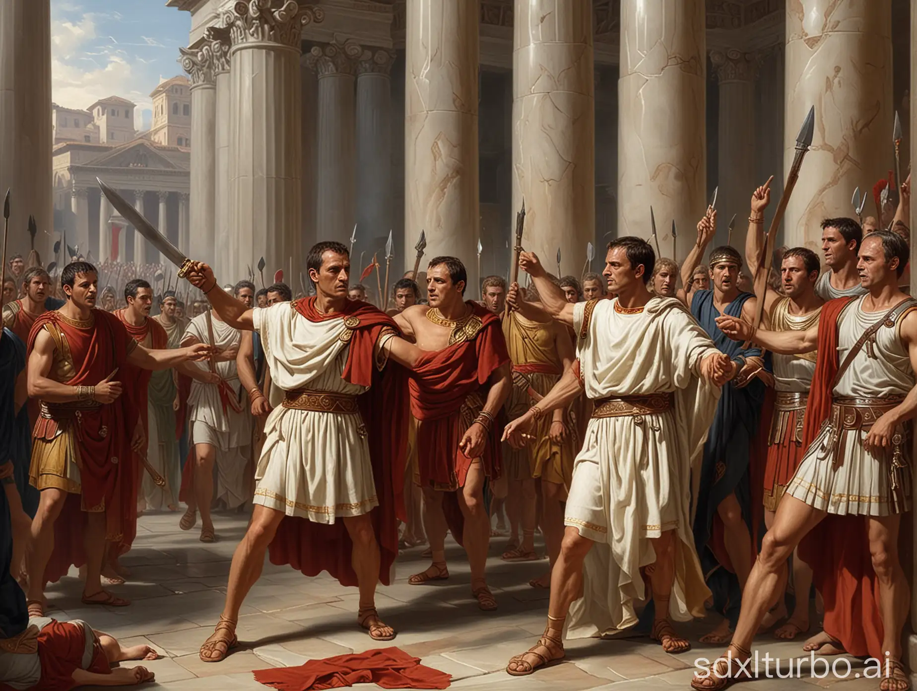 Historical reappearance: When Julius Caesar arrived at the Roman Senate, one of the conspirators suddenly pulled at Caesar's toga, and a group of conspirators swarmed over him and attacked him with daggers.