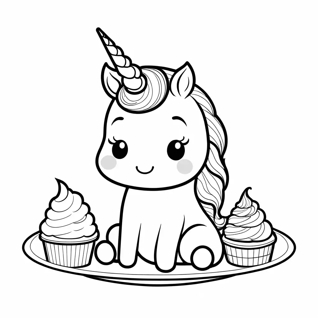 unicorn pooping into ice cream cone
, Coloring Page, black and white, line art, white background, Simplicity, Ample White Space. The background of the coloring page is plain white to make it easy for young children to color within the lines. The outlines of all the subjects are easy to distinguish, making it simple for kids to color without too much difficulty