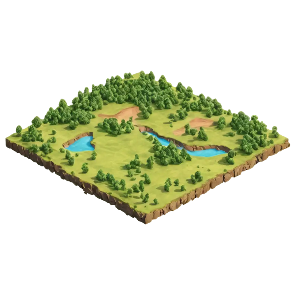 3d isometric base map hanya pepohonan dan daratan tanpa perairan