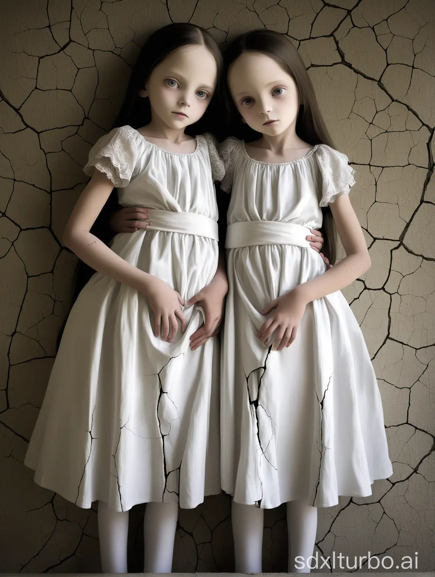 Conjoined-Twin-Girls-in-Beautiful-White-Dresses-Intriguing-Portrayal-of-Twinhood