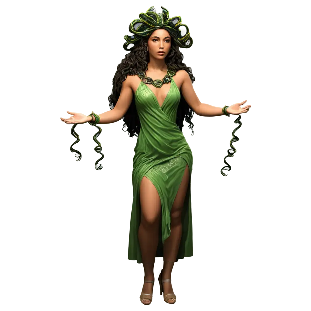 the goddes medusa with snakes on her head, but in dress, 3d, png