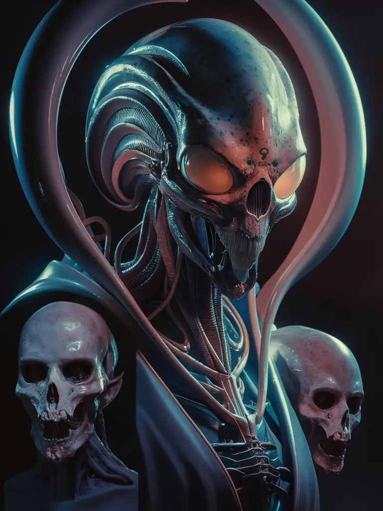 "Describe a hauntingly realistic and terrifying artwork created in a neo-expressionist oil paint style, featuring a luminous alien species with a futuristic aesthetic. The artwork is rendered using 3DMM_V12 and 4D Octane techniques, with volumetric lighting and a glossy finish. Softened through macros and executed using V-Ray, the design boasts bold lines and an ominous atmosphere. The artwork is inspired by H.R. Giger's masterful touch and captures the essence of ghastly perfectionism and alien-inspired pop art. What features of the artwork contribute to its terrifying visual impact, and how do the different techniques and styles employed come together to create a sense of dread-inducing horror?" , breathtaking digital art, trending on artstation, by atey ghailan, by greg rutkowski, by greg tocchini, by james gilleard, 8k, high resolution, best quality, natural beauty