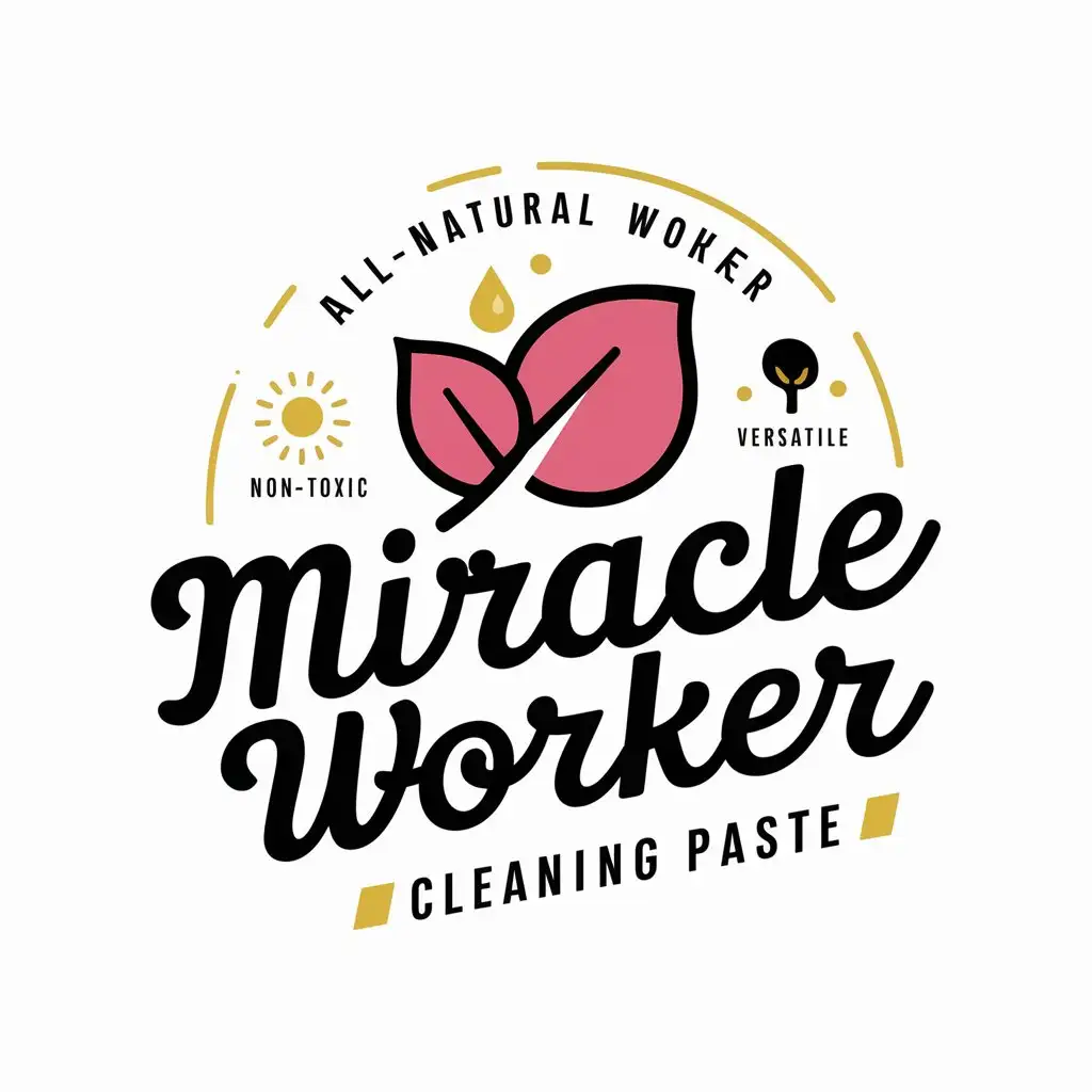 a logo design,with the text "The Miracle Worker Cleaning Paste", main symbol:Pink All Natural Leaf, Non-Toxic,complex,clear background
