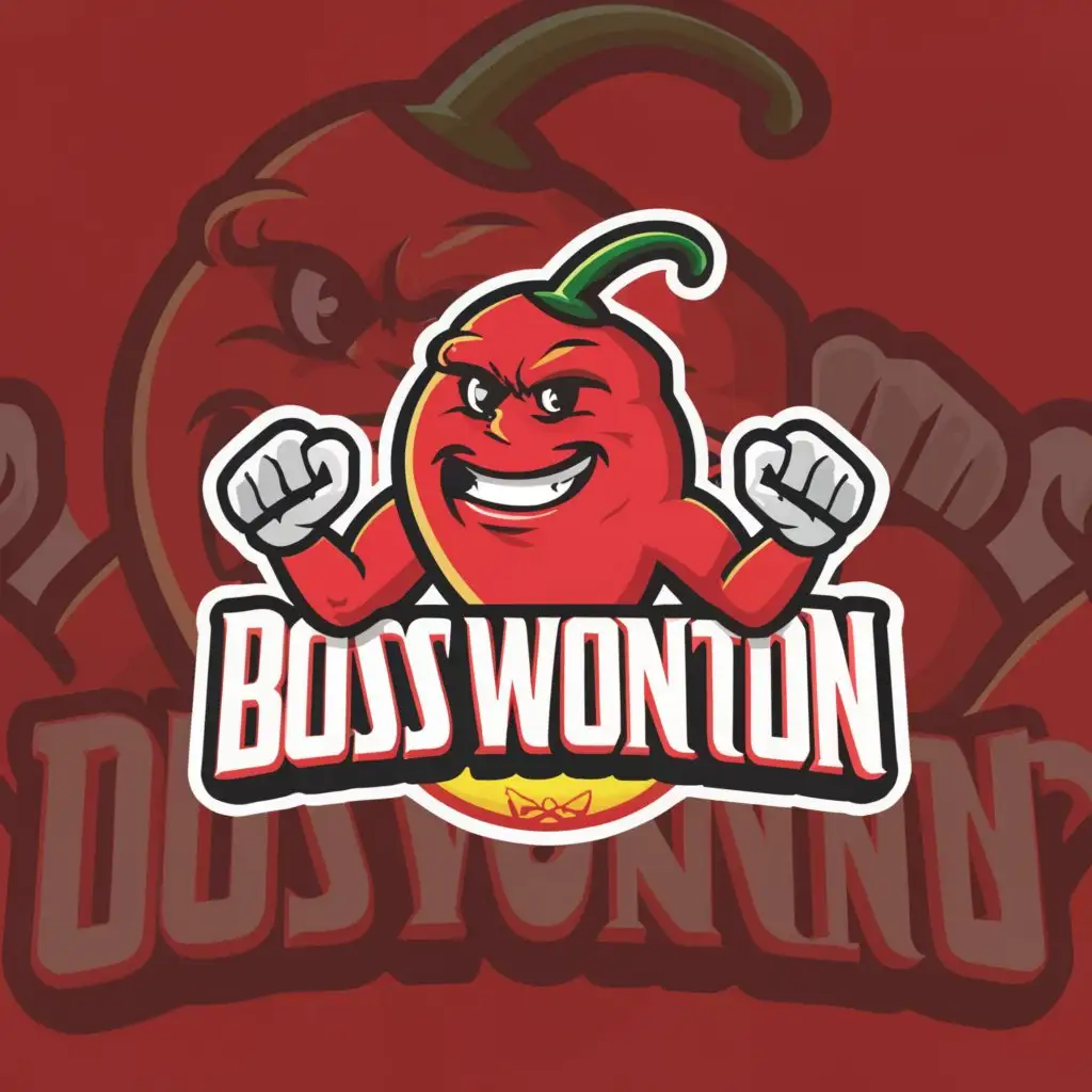 a logo design,with the text "Boss Wonton", main symbol:Chili angry with muscle mascot logo vector illustration concept,Moderate,be used in Restaurant industry,clear background