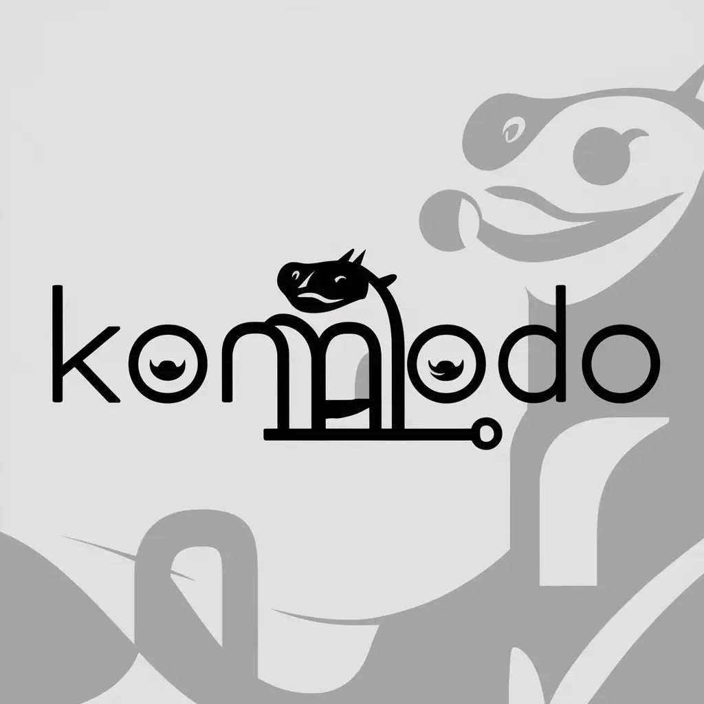 A minimalistic, friendly Komodo dragon logo with round forms where the K of 'Komodo' uses a komodo dragon as a base