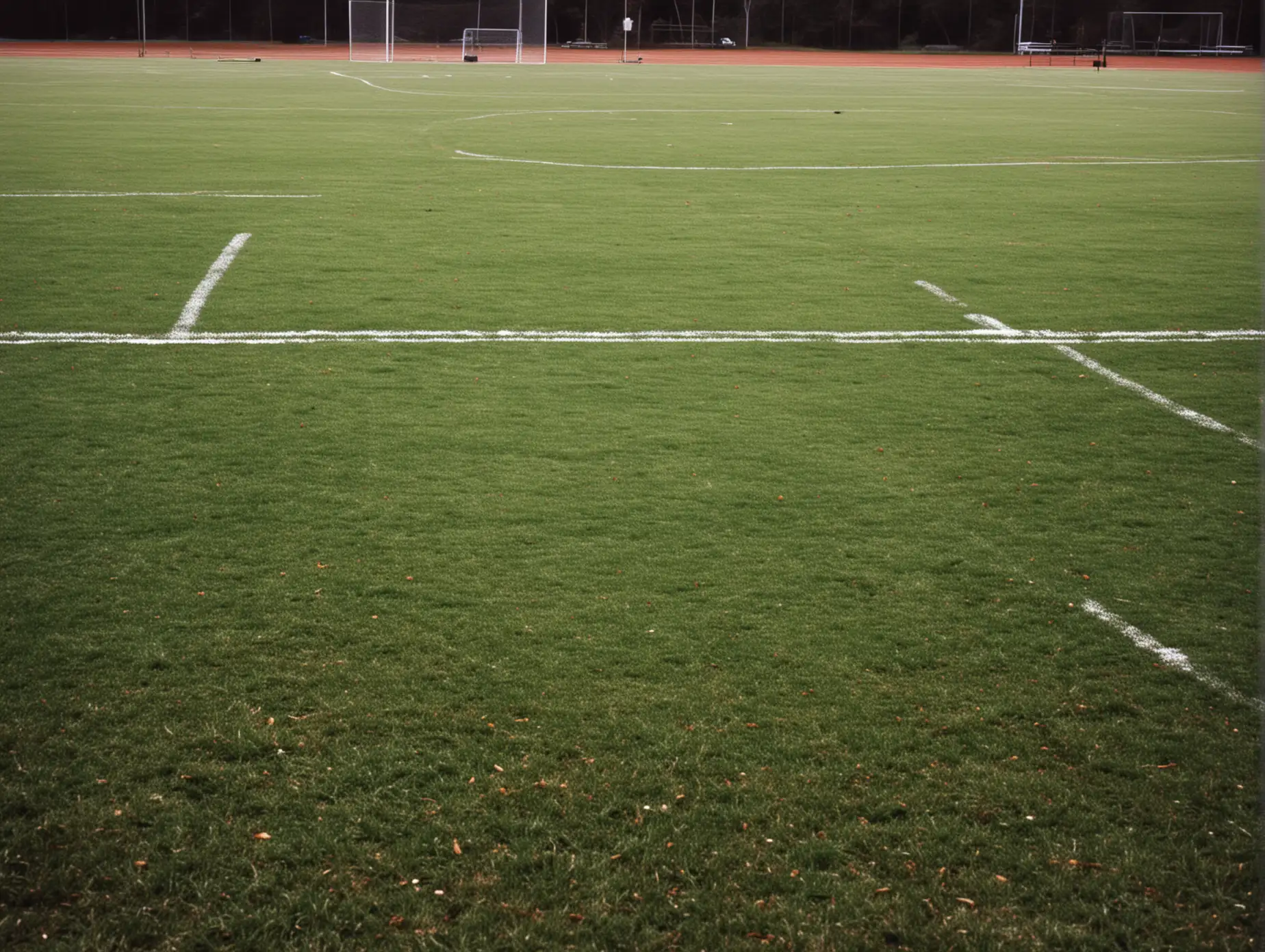 give me a photo quality image of a high school soccer field. Do not use any words or logos.  make it kodacolor 400 quality