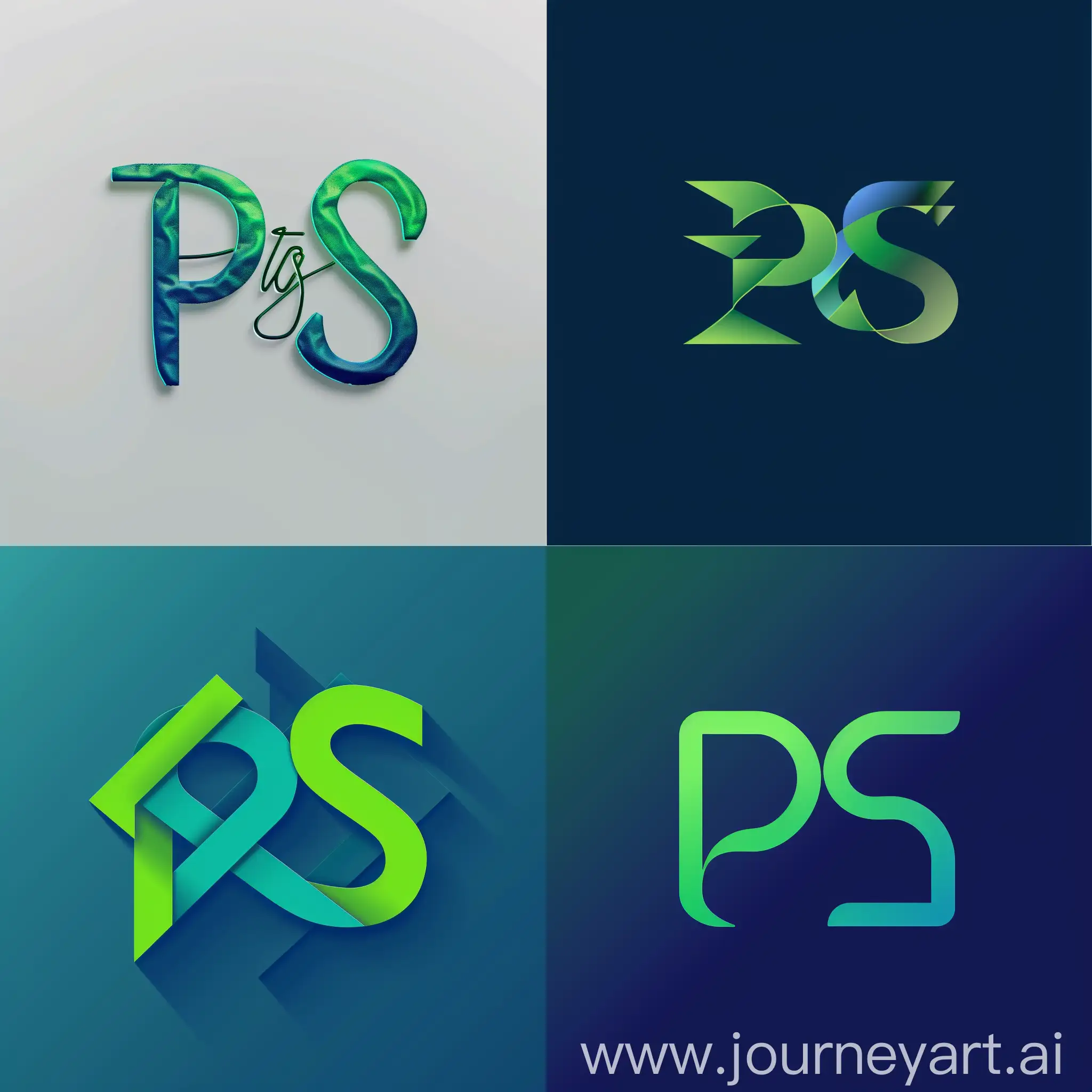 Сделай мне логотип в зелёных-голубых цветах с отдельно написанными буквами PS