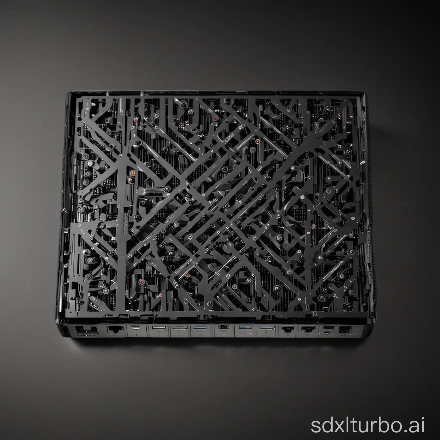 CloseUp-of-Intricately-Designed-Black-Metal-Computer-Networking-Device