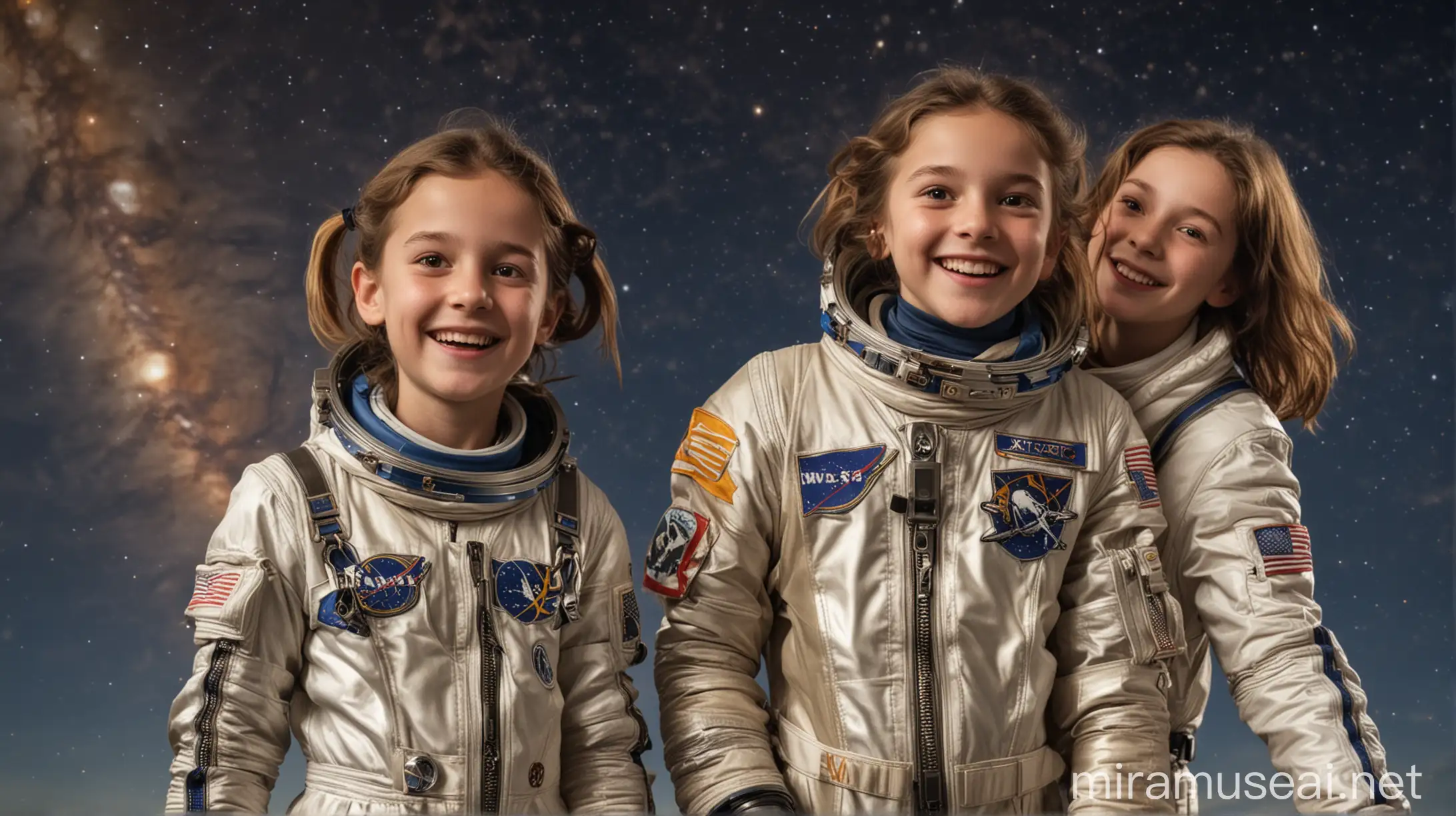 Young Astronauts in Awe Exploring Space with Joy