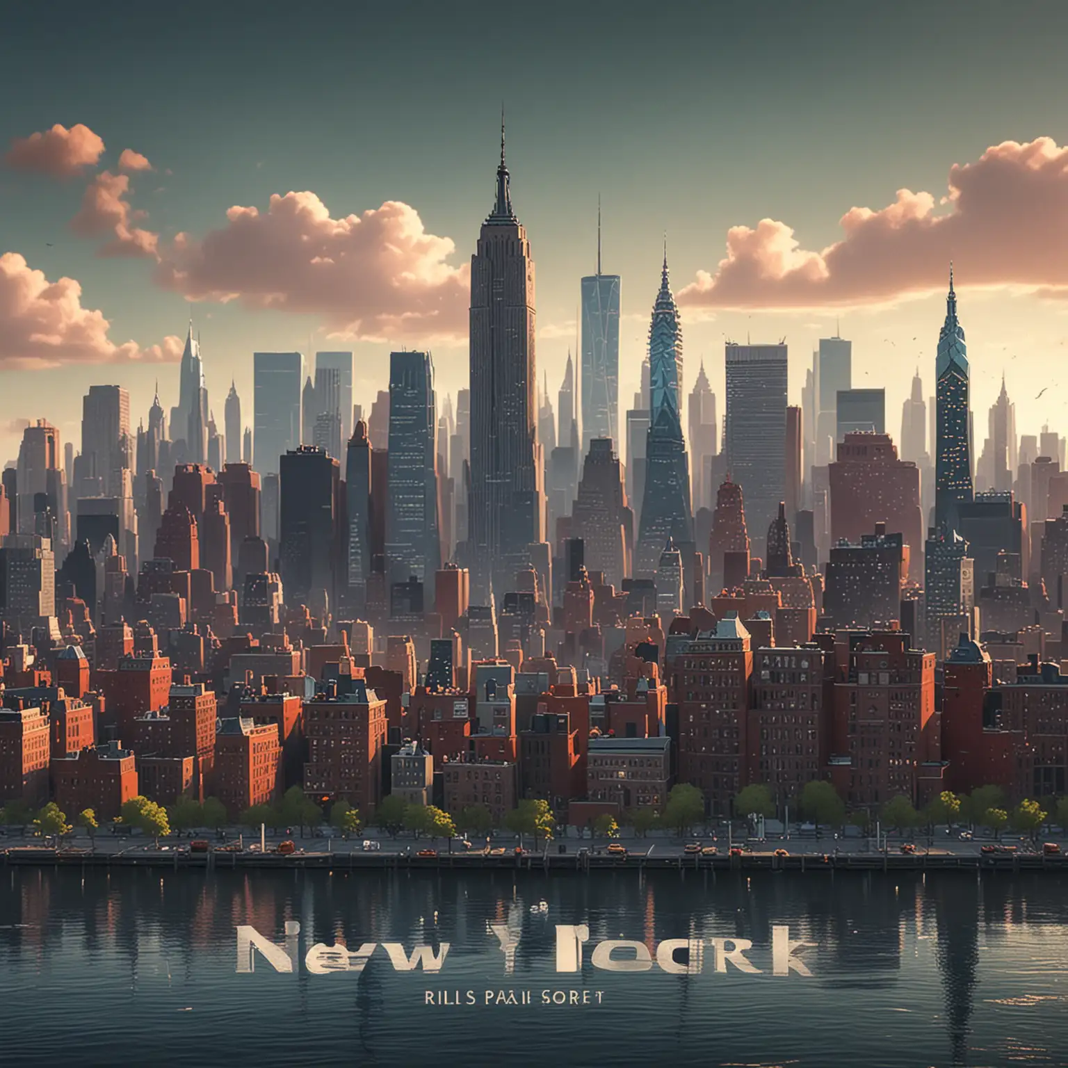 new york city skyline in pixar style