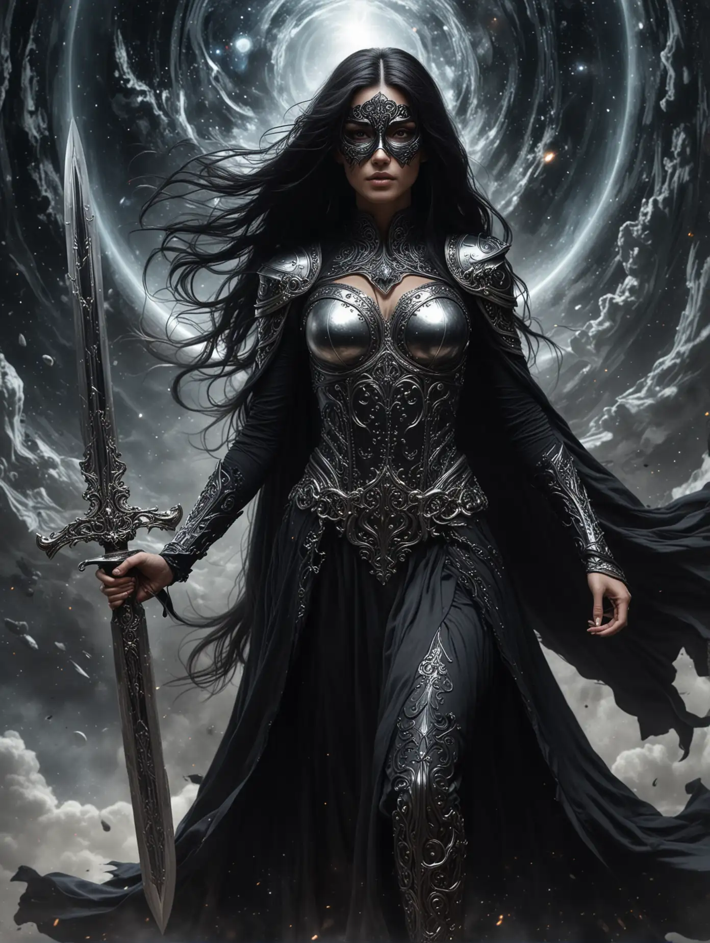 Dark-Priestess-Warrior-Woman-with-Ornate-Mask-and-Sword-in-Space