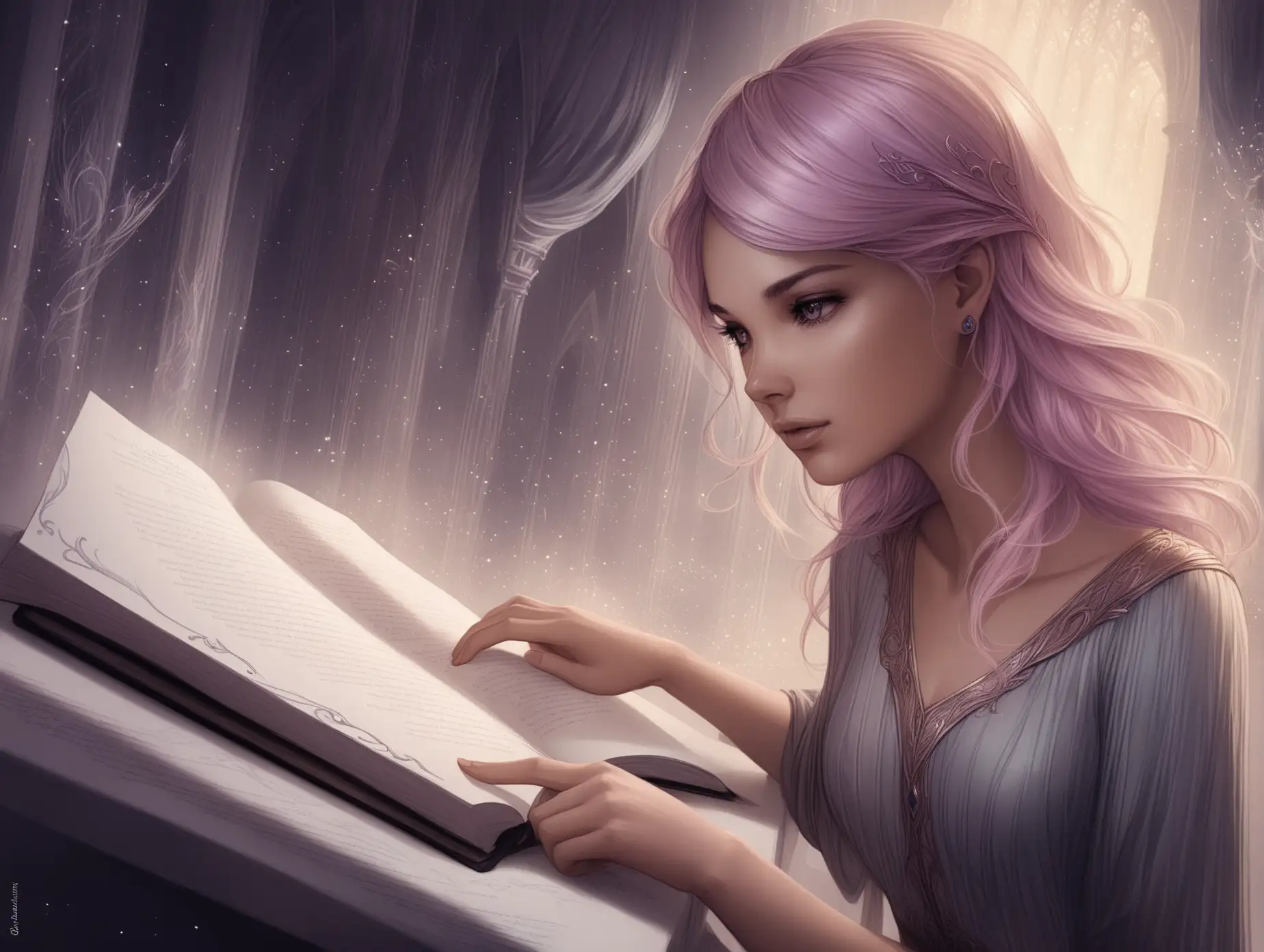 Fantasy-Novella-Interface-by-Charlie-Bowater-Ethereal-Characters-in-Pastel-Landscape