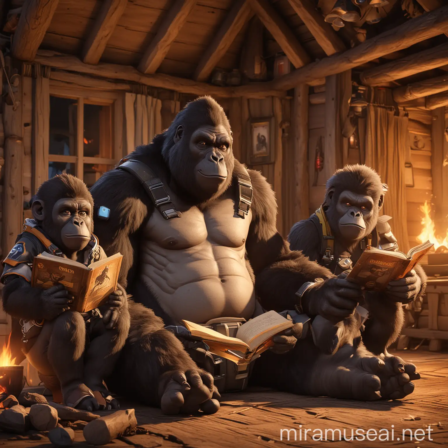 Winston Overwatch Storytime Gorilla Family in Log Cabin