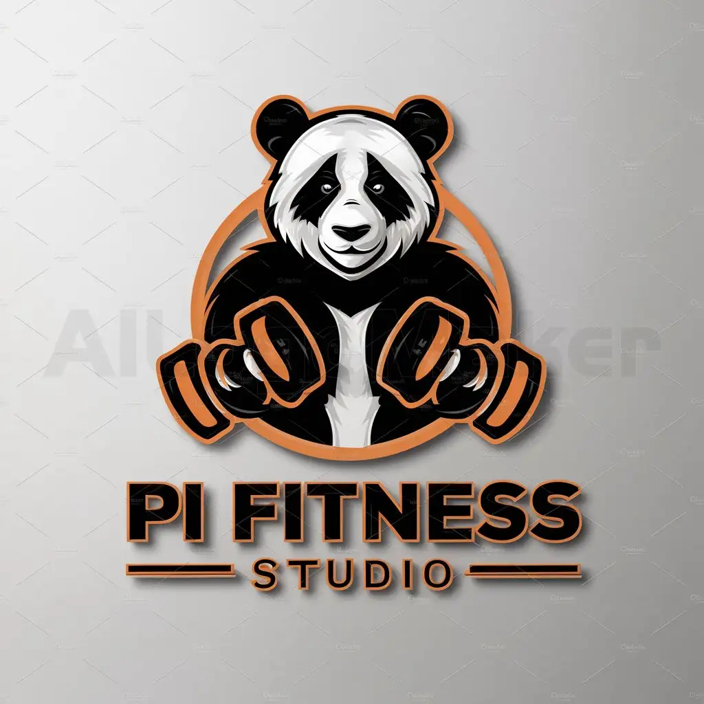 a logo design,with the text "pi fitness studio", main symbol:Logo design: PI Fitness Studio Theme color: near-Pantone Orange logo design concept: anthropomorphization of PI related to fitness or a slanted PI symbol for fitness PI character to be mainly white/black in color Font: bold font Theme representing animal: black and white panda Logo elements can incorporate mascots or not,Minimalistic,be used in Sports Fitness industry,clear background